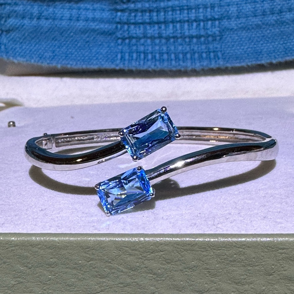 Genuine Swiss Blue Topaz Cuff Bracelet